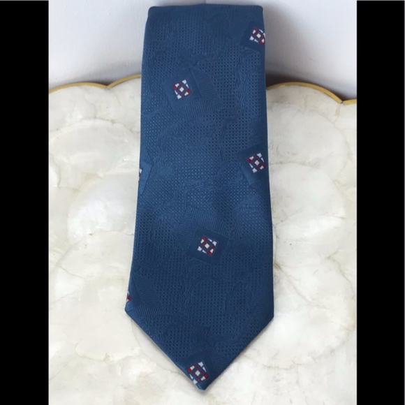 100% SILK Blue Red Mens Tie Adams Row - Picture 1 of 5